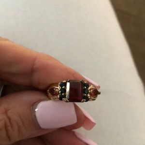 Gold Plated Garnet and Simulated Sapphire Ring